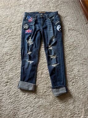 Joe's Jeans Distressed Dark Blue Patchwork Boyfriend Jeans